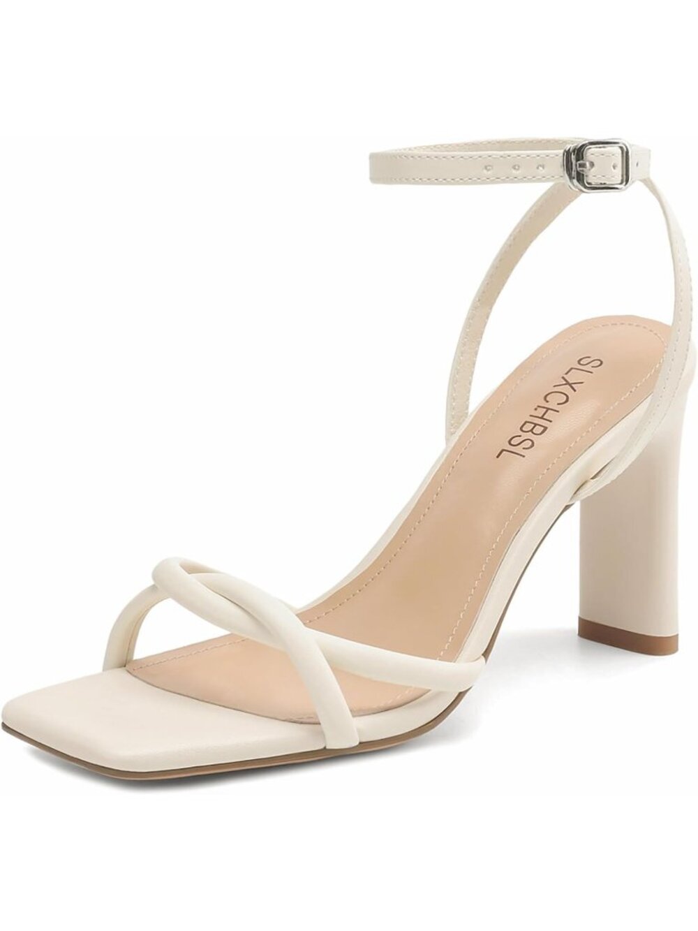Women's  Off-white Comfortable Adjustable Strappy Square Open Toe Heeled Sandals